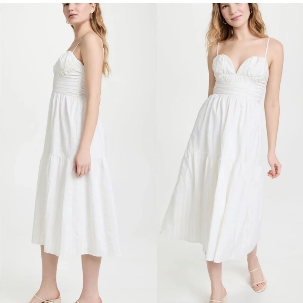 Moon River Spaghetti Strap Dress, Sweetheart, Empire Waist, White & Gold XL - Picture 2 of 11